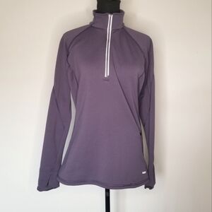 REI mid-layer quarter zip jacket OXT purple thumb holes fleece lined TINY  FLAW
